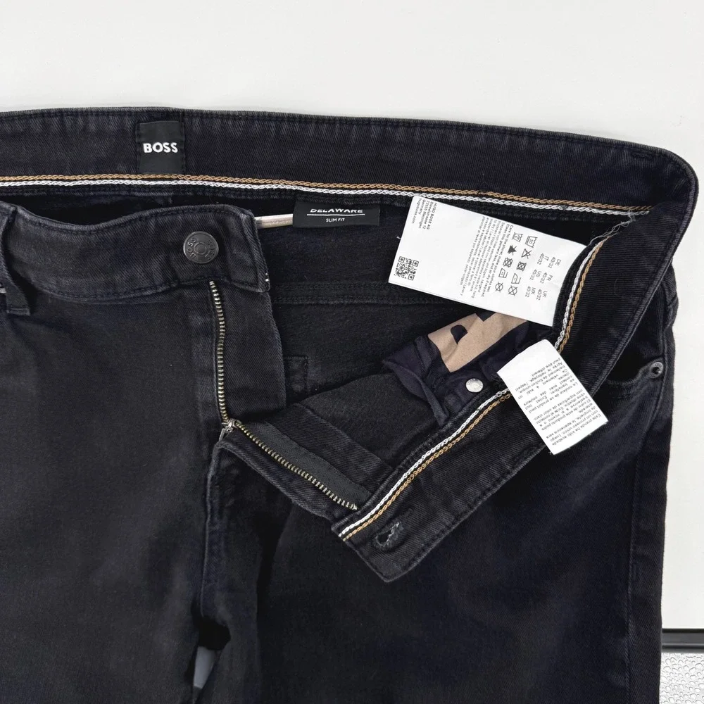 Hugo Boss Delaware Slim Fit Jeans Mens 40x32‎ Black Stretch Denim Pants